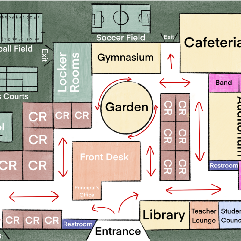 The map of the Hectic High TTRPG